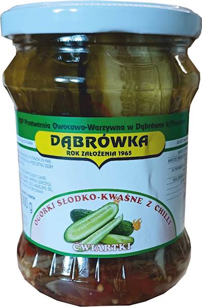 Ogórki słodko-kwaśne ćwiartki z chilli  480 g