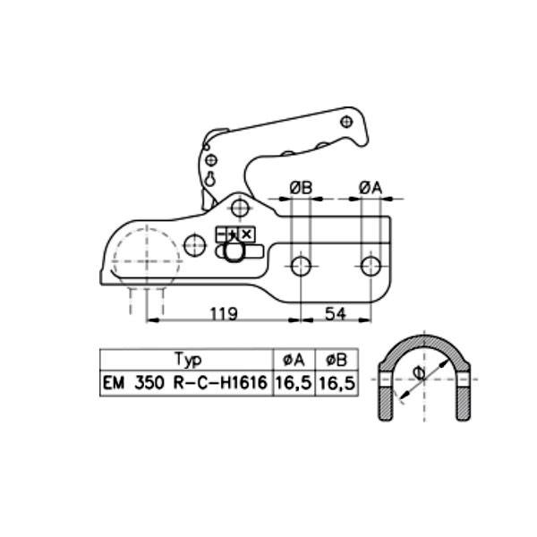 ZACZEP KULOWY ALBE EM350R, wersja CH, otwory 16,5mm