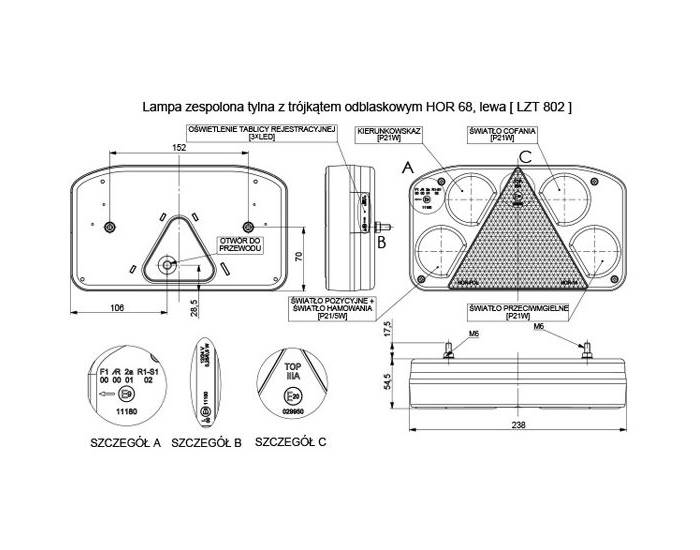 Lampa zesp.tylna z trójkąt.odblask.HOR68 lewa