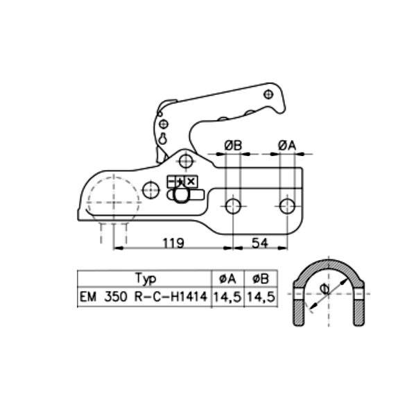 ZACZEP KULOWY ALBE EM350R, wersja CH, otwory 14,5mm