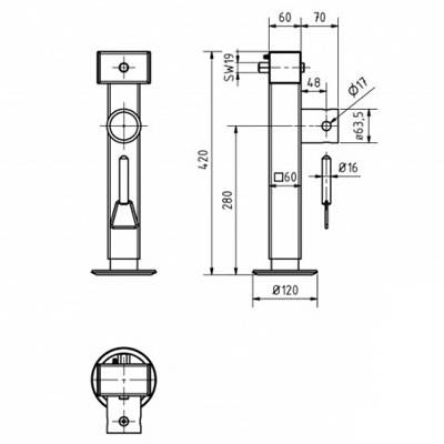 Noga podporowa 60x415mm z trzpieniem sześciokątnym 19mm, skok 240 mm, dopuszczalny nacisk 1300kg