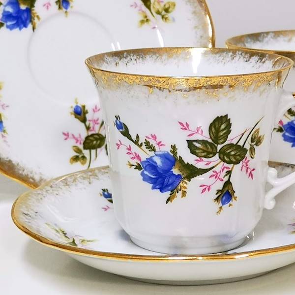 serwis do kawy 1/3 Złota Niebieska Róża KAMELIA 19