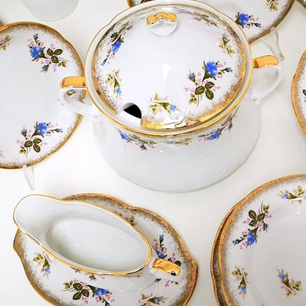 serwis do kawy 1/3 Złota Niebieska Róża KAMELIA 19
