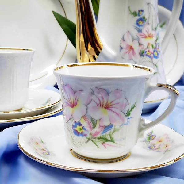 serwis do kawy 12/39 Złoty Kwiat Lilii KAMELIA