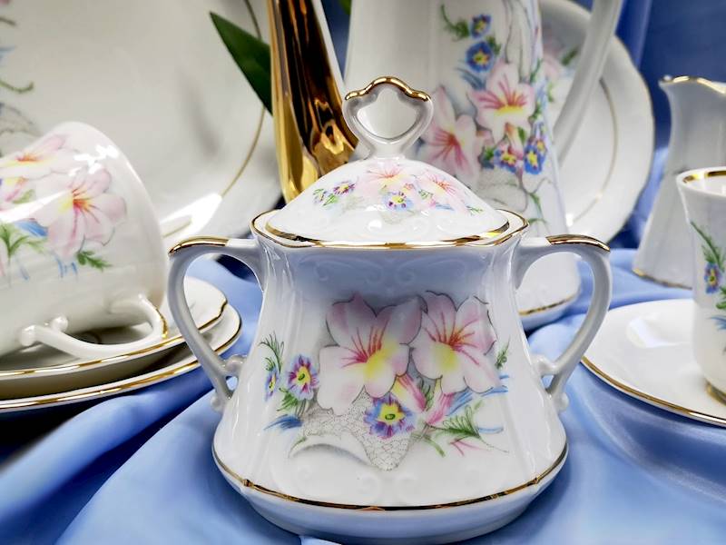 serwis do kawy 12/39 Złoty Kwiat Lilii KAMELIA