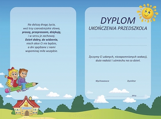 DYPLOM UKOŃCZENIA PRZEDSZKOLA B173