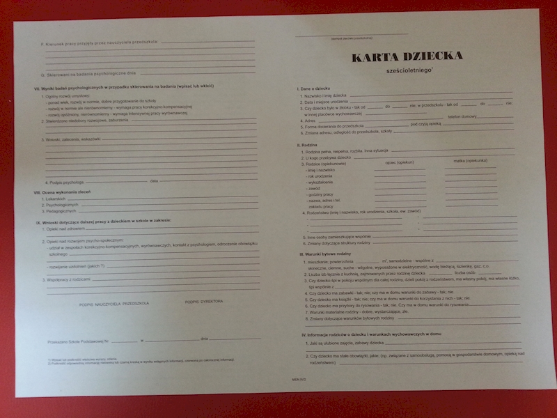 KARTA DZIECKA SZEŚCIOLETNIEGO IV/2