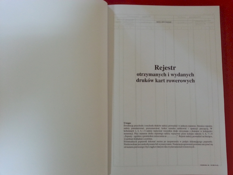 REJESTR OTRZYMANYCH I WYDANYCH KART ROWER. I/34