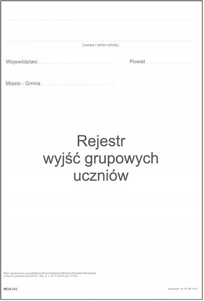 REJESTR WYJŚĆ GRUPOWYCH UCZNIÓW A4 OPRAWA TWARDA