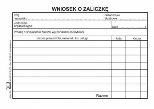 WNIOSEK O ZALICZKĘ