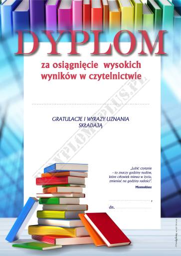 DYPLOM ZA OSIĄGNIĘCIA W CZYTELNICTWIE A859 