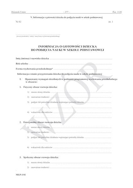 INFORMACJA MEiN-I/82 O GOTOWOŚCI DZIECKA 