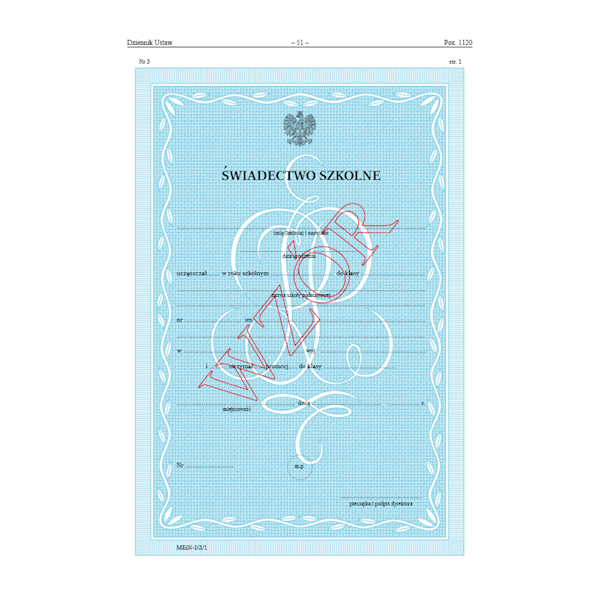 ŚWIADECTWO MEiN-I/3/1 KLASA IV-VII