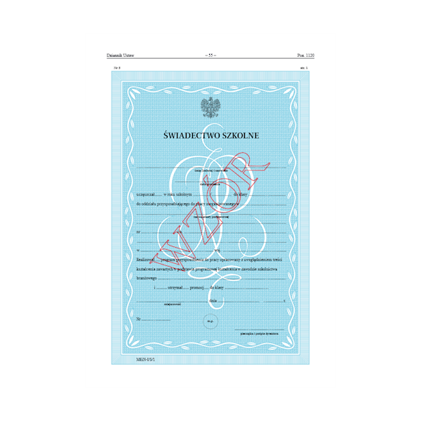 ŚWIADECTWO MEiN-I/5/1 KLASA VII ODDZIAŁY PRZYS.DO 