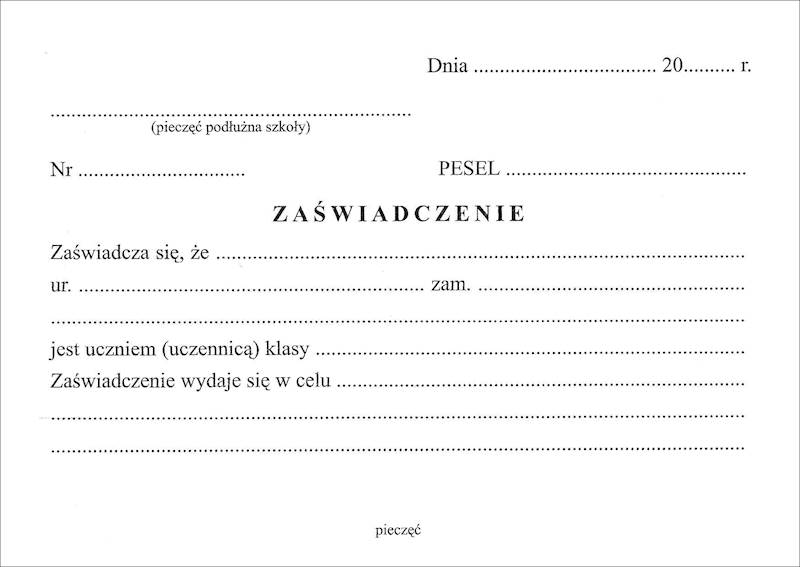 ZAŚWIADCZENIE UCZNIOWSKIE EDU-VII/7
