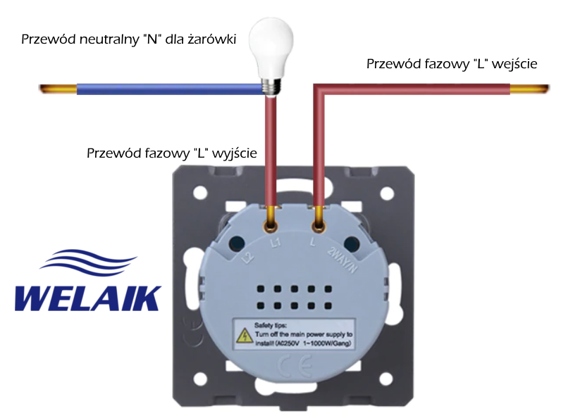 WELAIK włącznik dotykowy pojedynczy szary zestaw
