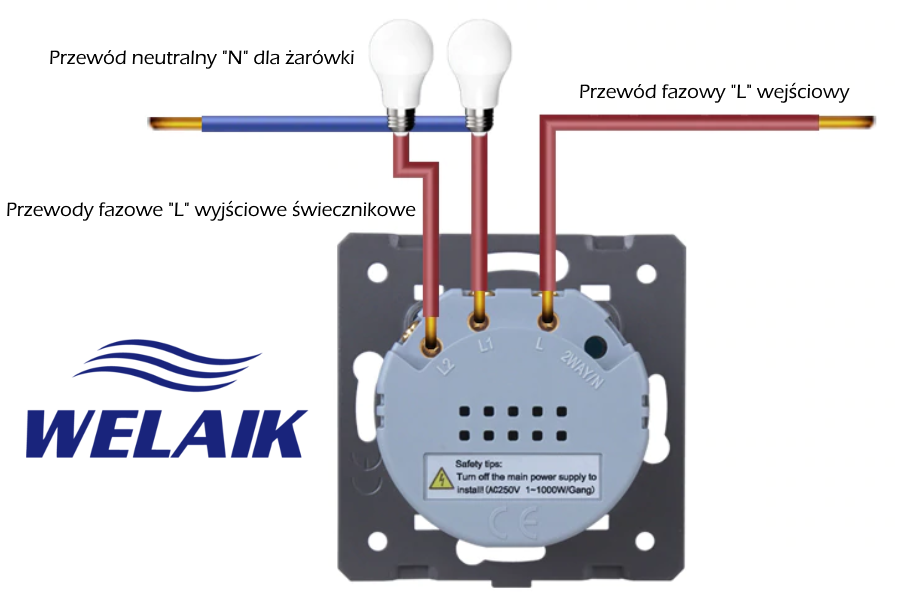 WELAIK włącznik dotykowy podwójny szary zestaw