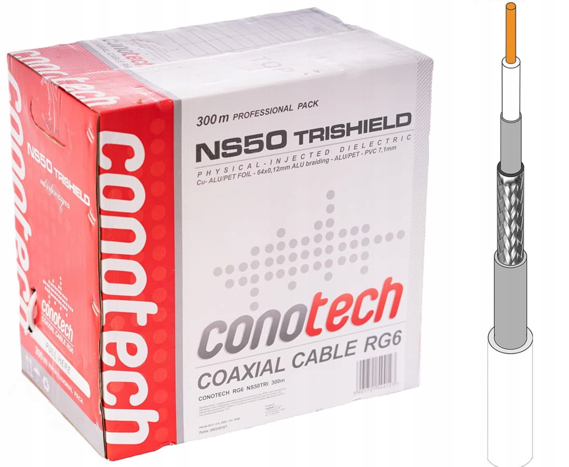 Przewód antenowy NS50 trishield BOX biały 1mb