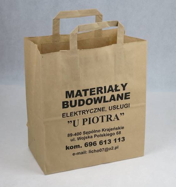 Torby papierowe cateringowe szare w uchwytem 260/140/300 (cena brutto za 1000 sztuk)