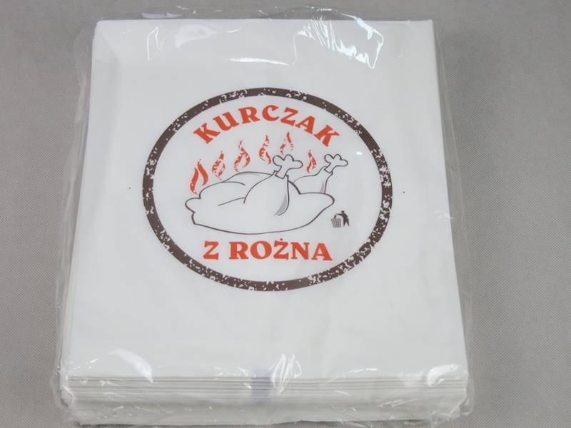 Torby na kurczaka z nadrukiem DUŻE 25/30 (cena brutto za 100 sztuk) papierowe jednorazowe foliowane