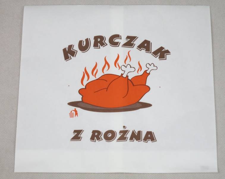 Torby papierowe na kurczaka z nadrukiem MAŁE 25/23 (cena brutto za 100 sztuk) koperty jednorazowe foliowane