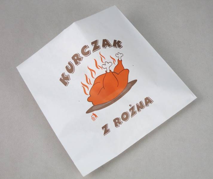 Torby papierowe na kurczaka z nadrukiem MAŁE 25/23 (cena brutto za 100 sztuk) koperty jednorazowe foliowane