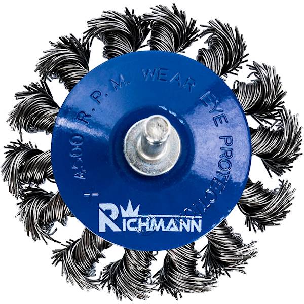 Szczotka do wiertarki stożkowa 75mm drut skręt.