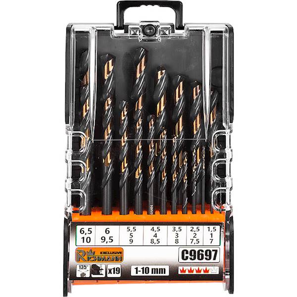 Zestaw wierteł do metalu 1-10mm 19cz.