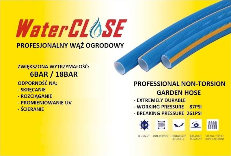Wąż ogrodowy WaterCLOSE 3/4" (19x24mm) 30mb NIE SKRĘCAJĄCY SIĘ