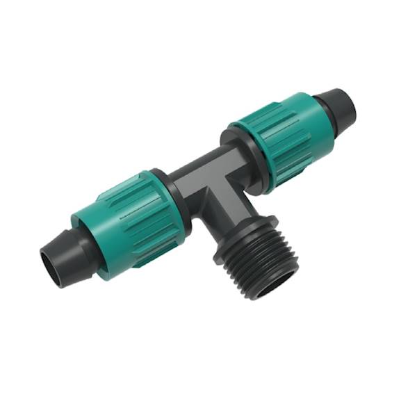 Trójnik do Linii Kroplującej / Rury PE 16mm x 3/4GZ x 16mm NUT-LOCK
