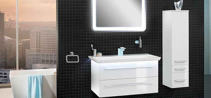 M9 Umywalka, konglomerat, wym.127x4x54, biała, LED