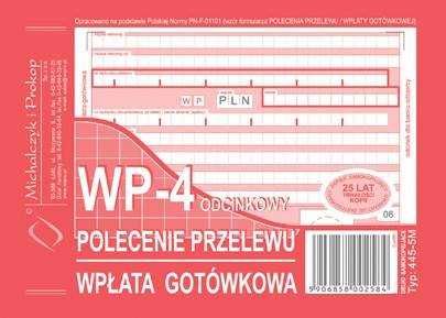 POLECENIE PRZELEWU WPŁATA GOT. 4 SKŁ. MIP 445-5M