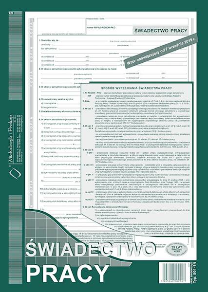 ŚWIADECTWO PRACY 501-1