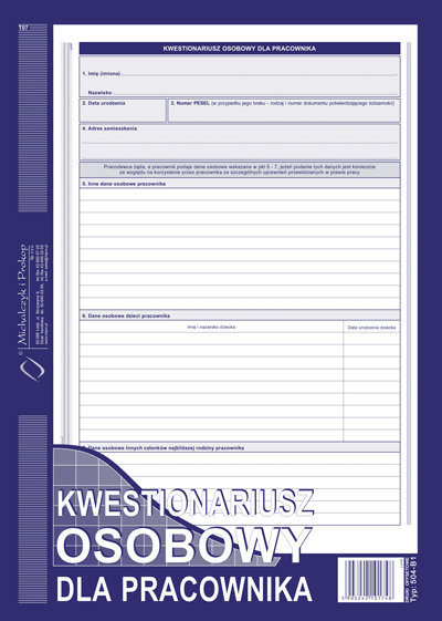 KWESTIONARIUSZ DLA PRACOWNIKA  MIP 504-B