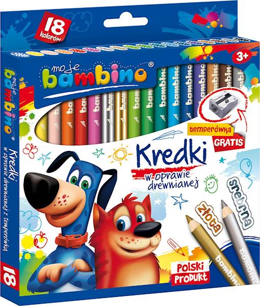 KREDKI OŁÓWKOWE 18 SZT W DREWNIE+ TEMP BAMBINO