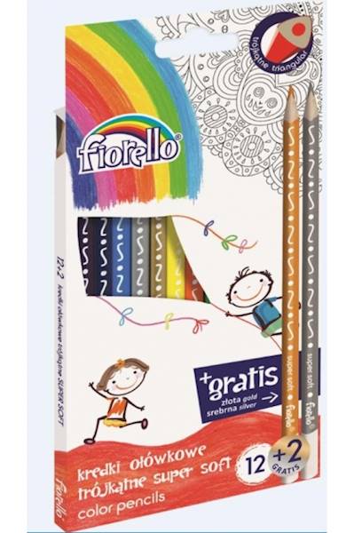 KREDKI OŁÓWKOWE TRÓJKĄTNE 12SZT+2 GRATIS FIORELLO