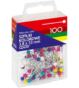 SZPILKI KOLOROWE 34MM 100SZT PUDEŁKO TETIS