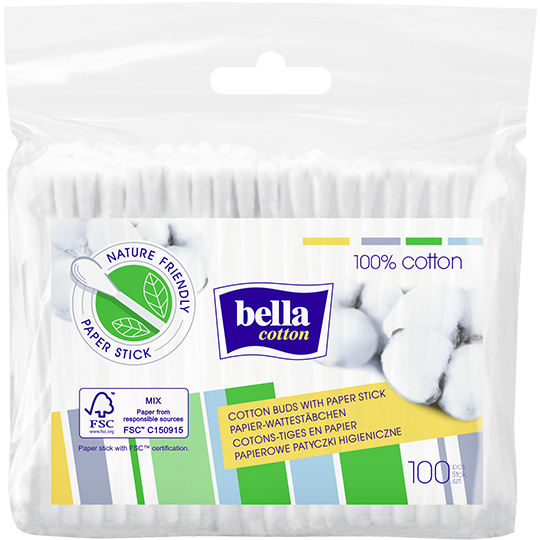 Patyczki papierowe BELLA COTTON, folia 100 szt.