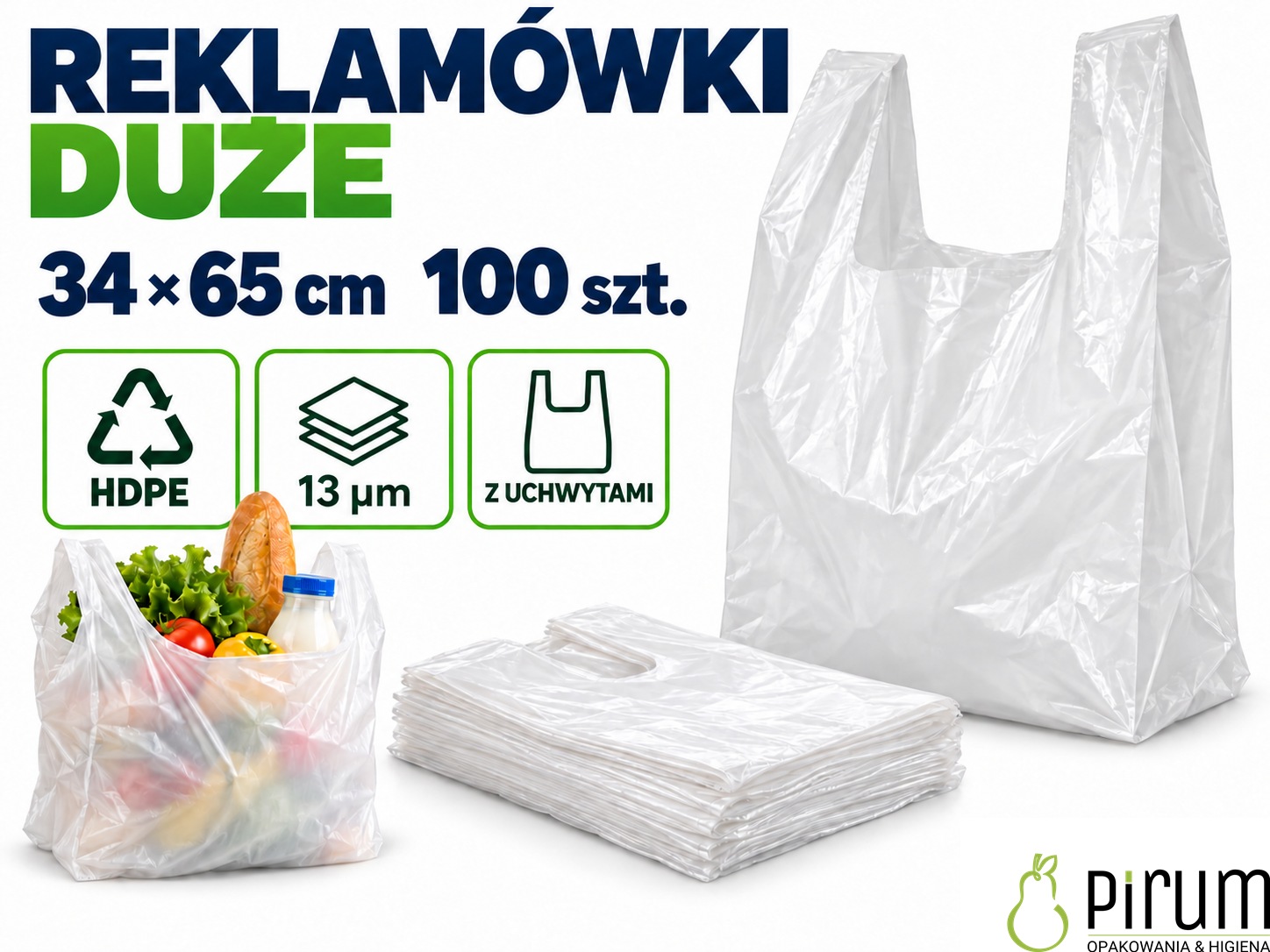 Duże reklamówki HDPE — 34 × 65 cm, 100 szt.