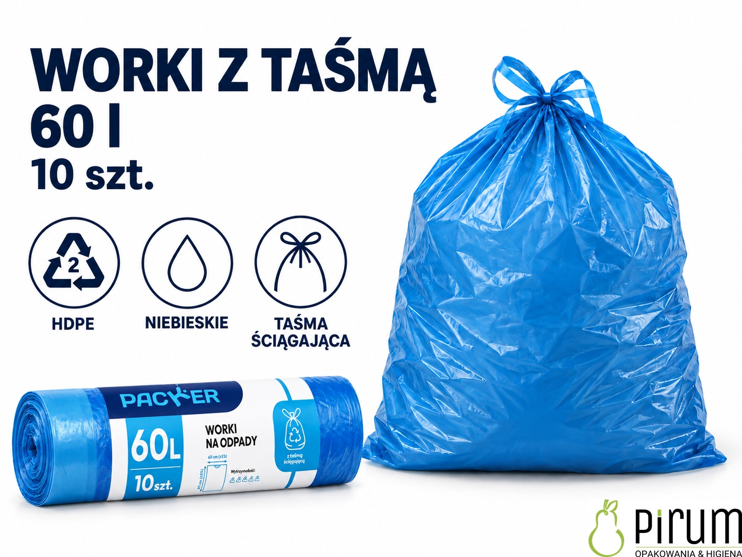 Worki PACKER z taśmą — 60 l, 10 szt.