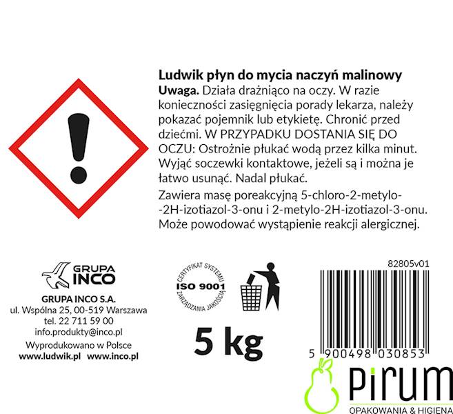 Ludwik 5kg Płyn do Mycia Naczyń - MALINA