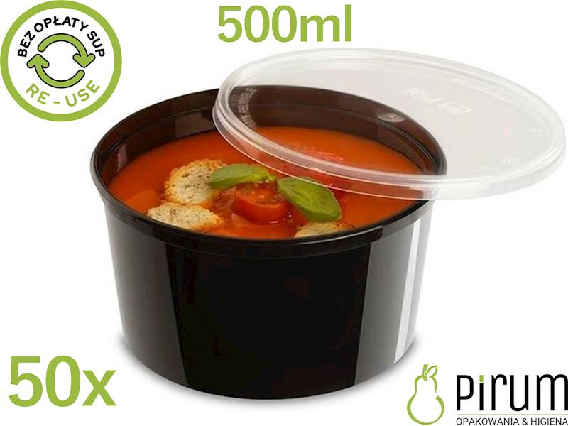 Pojemnik 500ml PP PRE125/500DC CZARNY REUSE 50szt.
