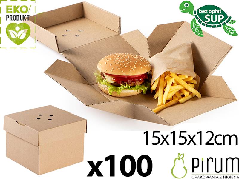 Pudełko 15x15x12 Brąz BURGER z Talerzem 100szt 