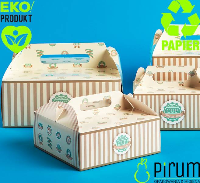 Pudełko Ciasto Rączka 19x14x9cm Nadruk CUP 25szt