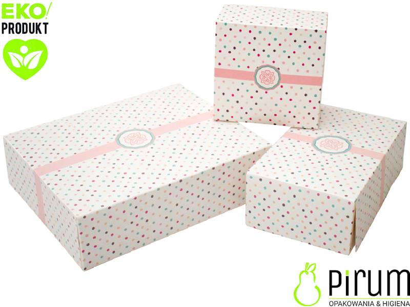 Pudełko PAP 250x210x70 KROPKI Ciasto 140szt 43192