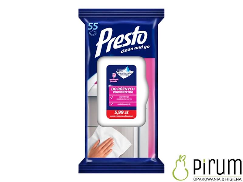 Presto Ściereczki Nawilżane Różne powierzch 55szt