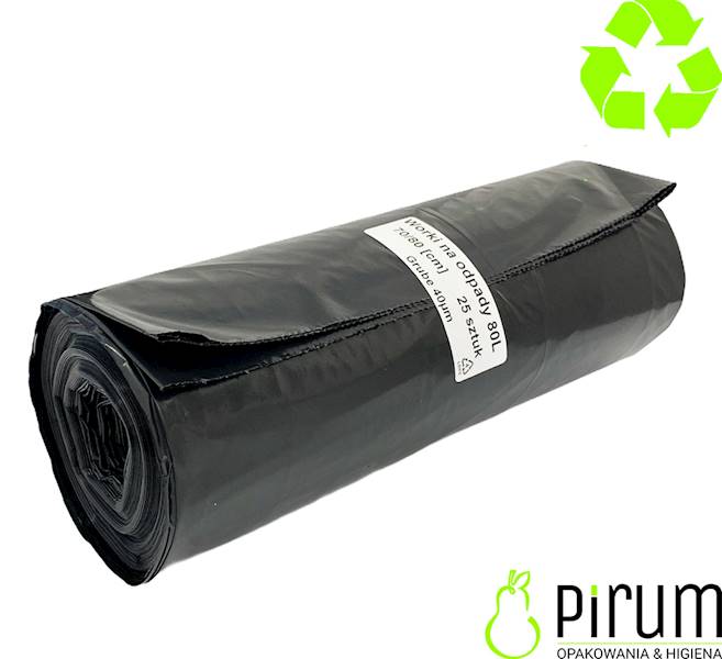 Worki na Odpady 80L LD CZARNE GRUBE 40my 25szt