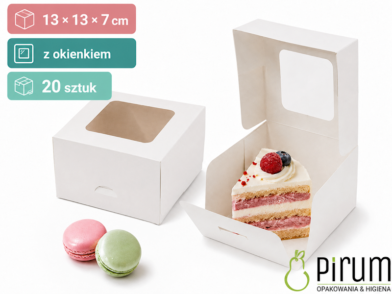 Pudełko PAP 130x130x70 BIAŁE Ciasto OKNO 220szt
