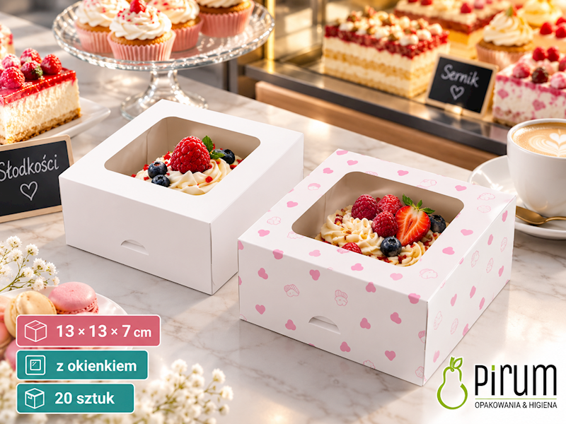 Pudełko PAP 130x130x70 BIAŁE Ciasto OKNO 220szt