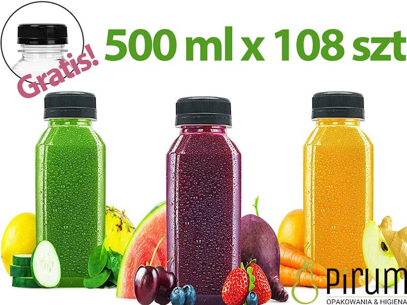 Butelka 500ml PET 18cm/6 Kwadrat + Nakrętka 108szt